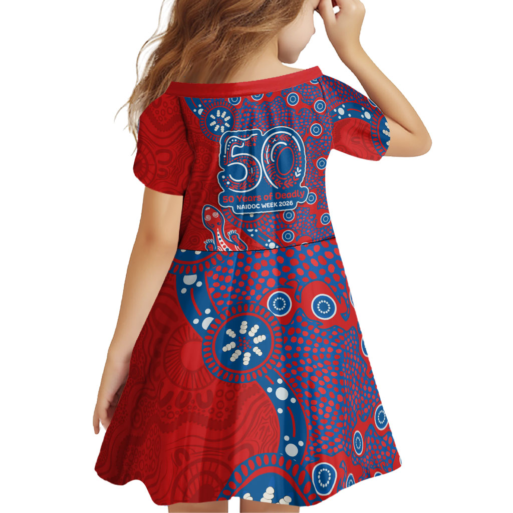 Newcastle Knights NAIDOC Week 2026 Family Matching Short Sleeve Bodycon Dress and Hawaiian Shirt Aboriginal Lizard Dot Painting - 50 Years of Deadly