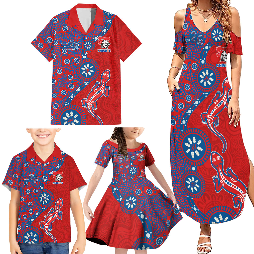 Newcastle Knights NAIDOC Week 2026 Family Matching Summer Maxi Dress and Hawaiian Shirt Aboriginal Lizard Dot Painting - 50 Years of Deadly