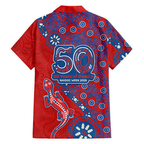 Newcastle Knights NAIDOC Week 2026 Family Matching Summer Maxi Dress and Hawaiian Shirt Aboriginal Lizard Dot Painting - 50 Years of Deadly