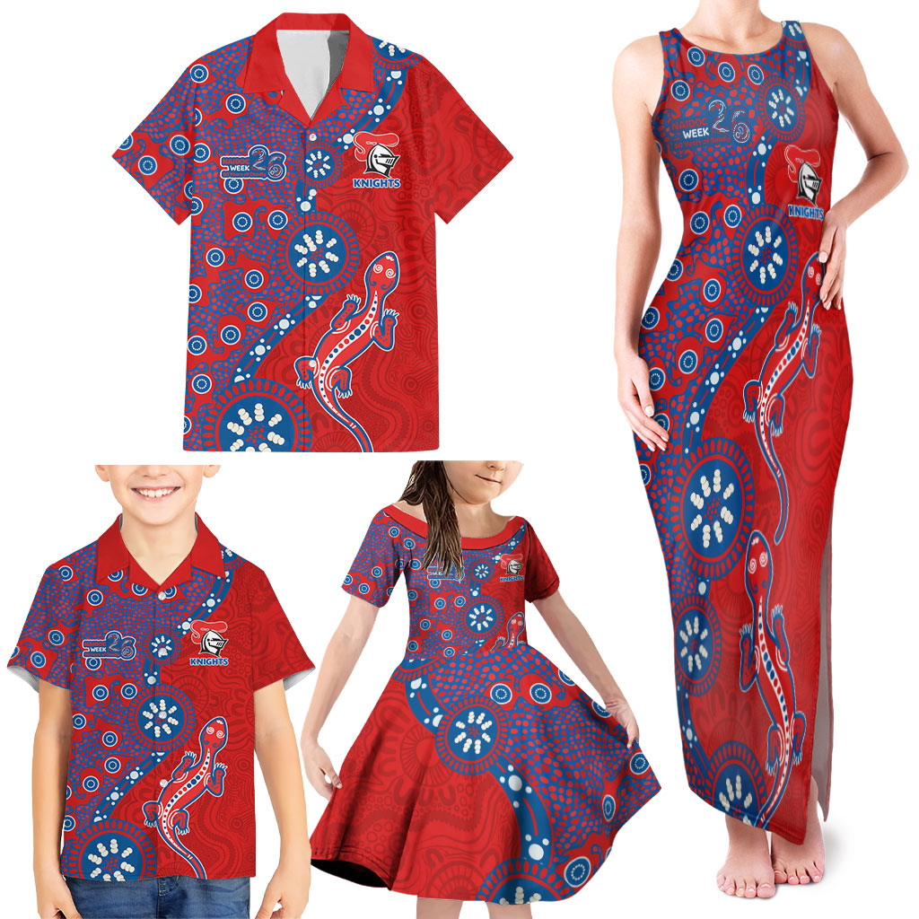 Newcastle Knights NAIDOC Week 2026 Family Matching Tank Maxi Dress and Hawaiian Shirt Aboriginal Lizard Dot Painting - 50 Years of Deadly