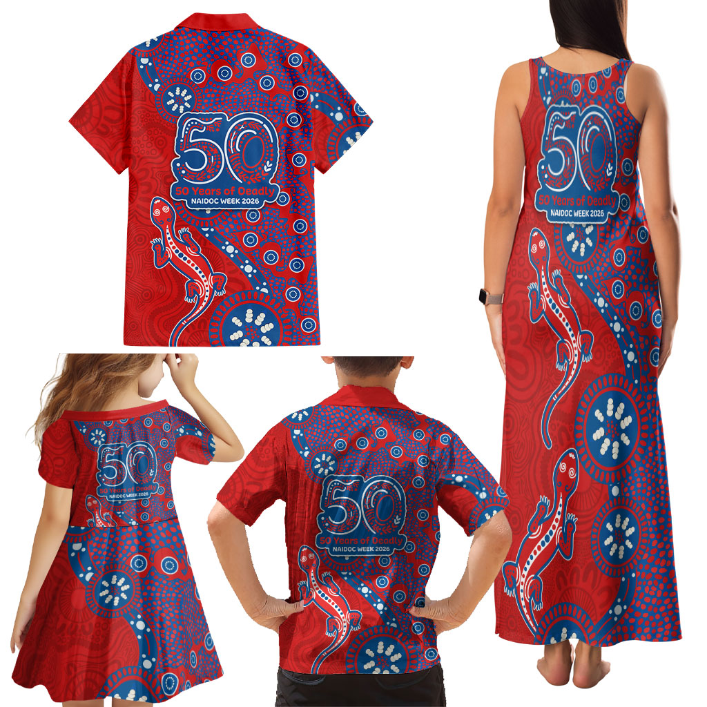 Newcastle Knights NAIDOC Week 2026 Family Matching Tank Maxi Dress and Hawaiian Shirt Aboriginal Lizard Dot Painting - 50 Years of Deadly