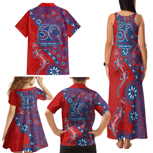 Newcastle Knights NAIDOC Week 2026 Family Matching Tank Maxi Dress and Hawaiian Shirt Aboriginal Lizard Dot Painting - 50 Years of Deadly