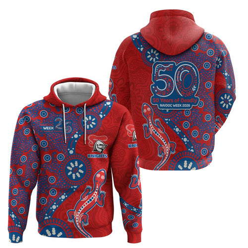Newcastle Knights NAIDOC Week 2026 Hoodie Aboriginal Lizard Dot Painting - 50 Years of Deadly