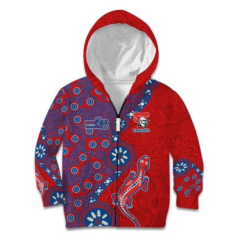 Newcastle Knights NAIDOC Week 2026 Kid Hoodie Aboriginal Lizard Dot Painting - 50 Years of Deadly