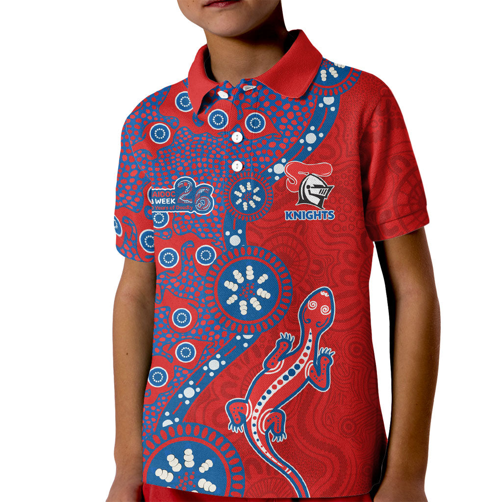 Newcastle Knights NAIDOC Week 2026 Kid Polo Shirt Aboriginal Lizard Dot Painting - 50 Years of Deadly