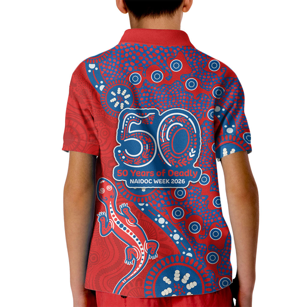 Newcastle Knights NAIDOC Week 2026 Kid Polo Shirt Aboriginal Lizard Dot Painting - 50 Years of Deadly