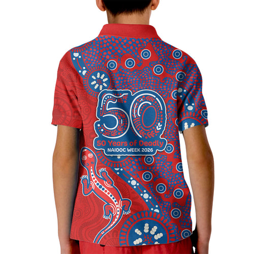 Newcastle Knights NAIDOC Week 2026 Kid Polo Shirt Aboriginal Lizard Dot Painting - 50 Years of Deadly