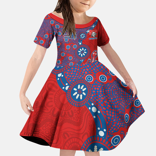 Newcastle Knights NAIDOC Week 2026 Kid Short Sleeve Dress Aboriginal Lizard Dot Painting - 50 Years of Deadly