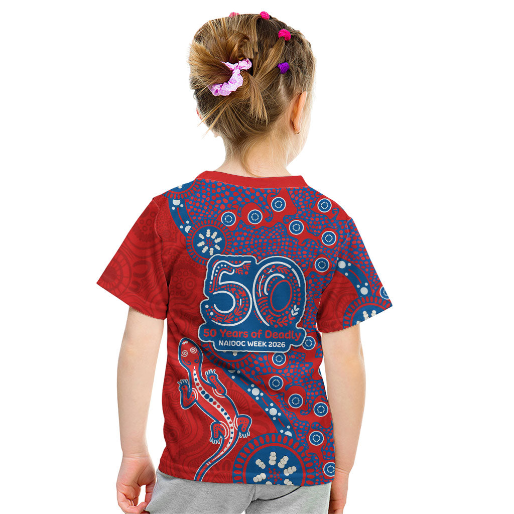 Newcastle Knights NAIDOC Week 2026 Kid T Shirt Aboriginal Lizard Dot Painting - 50 Years of Deadly