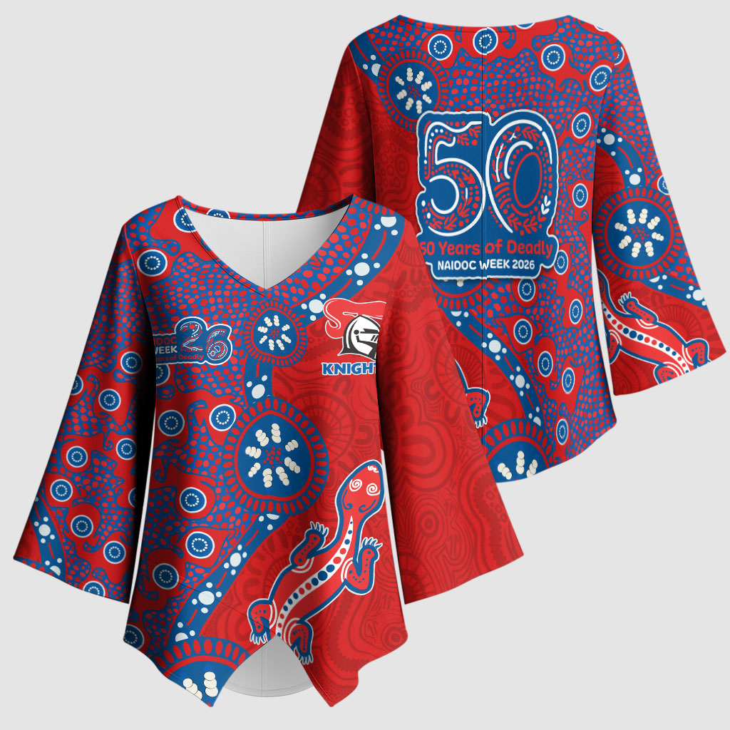 Newcastle Knights NAIDOC Week 2026 Kimono Sleeve Blouse Aboriginal Lizard Dot Painting - 50 Years of Deadly