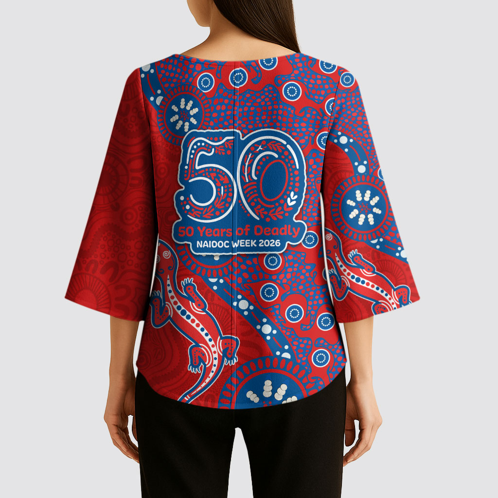 Newcastle Knights NAIDOC Week 2026 Kimono Sleeve Blouse Aboriginal Lizard Dot Painting - 50 Years of Deadly