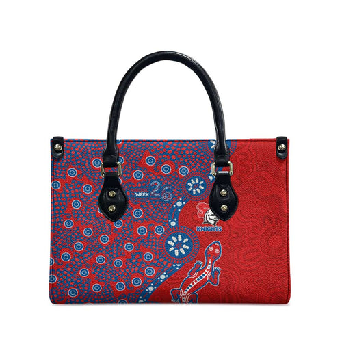 Newcastle Knights NAIDOC Week 2026 Leather Bag Aboriginal Lizard Dot Painting - 50 Years of Deadly