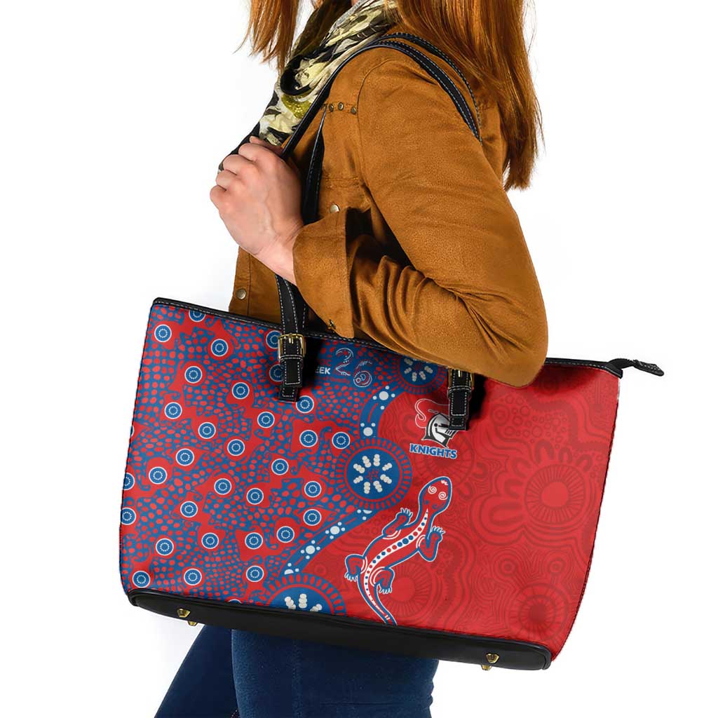Newcastle Knights NAIDOC Week 2026 Leather Tote Bag Aboriginal Lizard Dot Painting - 50 Years of Deadly