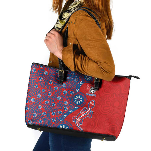 Newcastle Knights NAIDOC Week 2026 Leather Tote Bag Aboriginal Lizard Dot Painting - 50 Years of Deadly