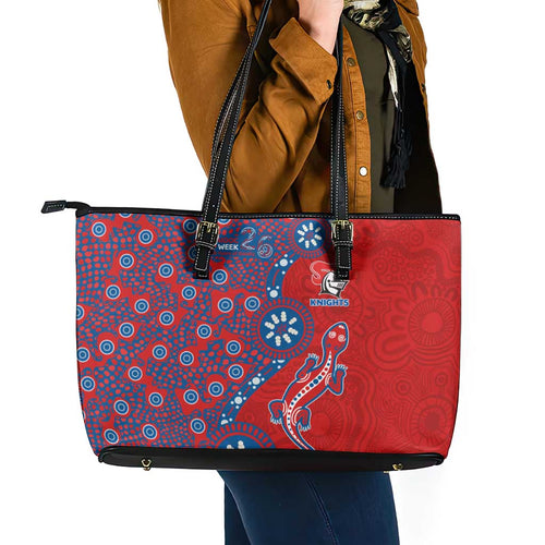 Newcastle Knights NAIDOC Week 2026 Leather Tote Bag Aboriginal Lizard Dot Painting - 50 Years of Deadly