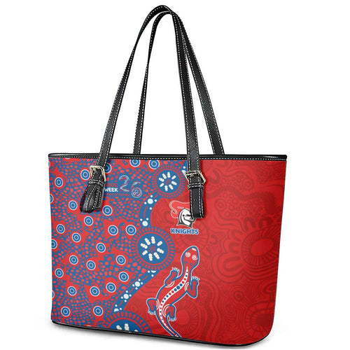 Newcastle Knights NAIDOC Week 2026 Leather Tote Bag Aboriginal Lizard Dot Painting - 50 Years of Deadly