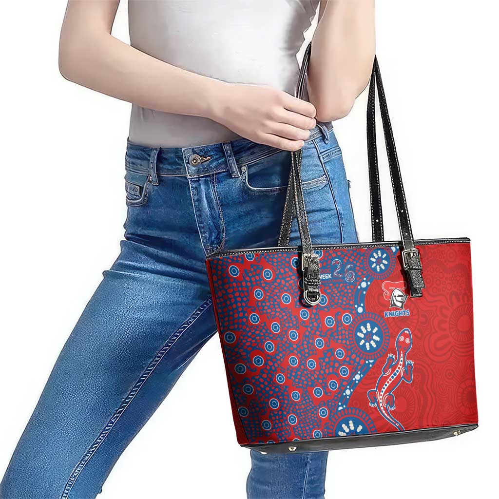 Newcastle Knights NAIDOC Week 2026 Leather Tote Bag Aboriginal Lizard Dot Painting - 50 Years of Deadly