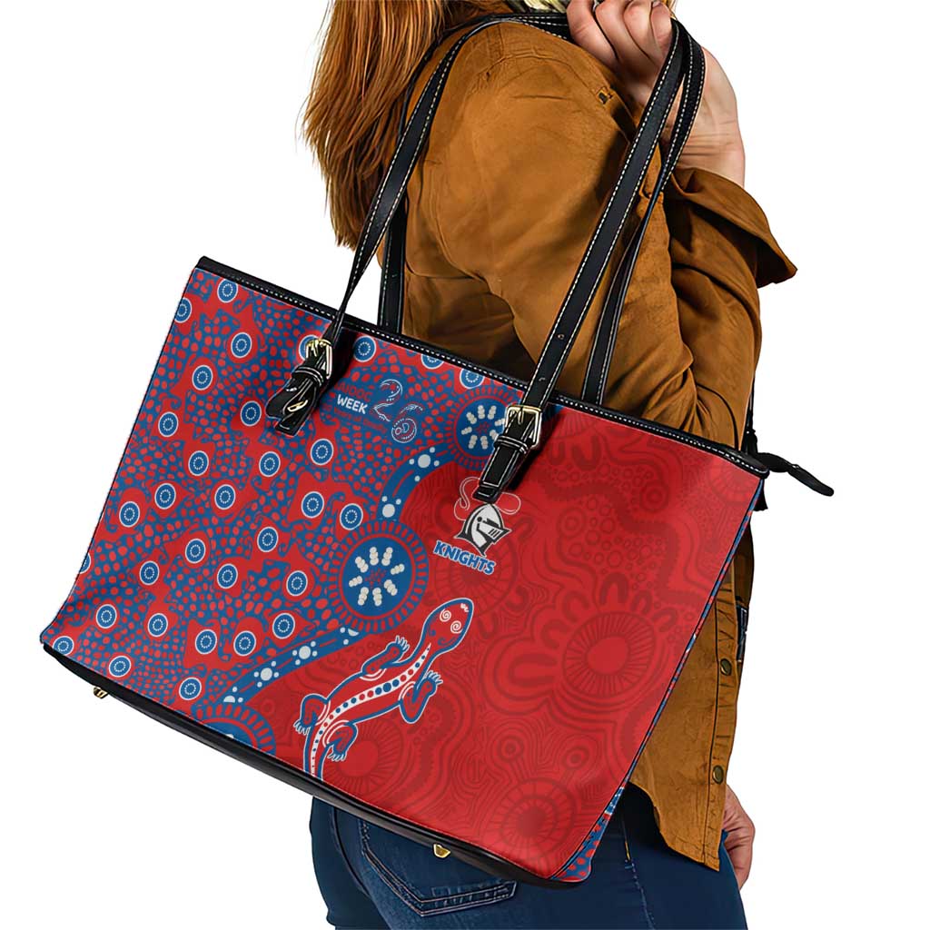 Newcastle Knights NAIDOC Week 2026 Leather Tote Bag Aboriginal Lizard Dot Painting - 50 Years of Deadly