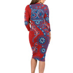 Newcastle Knights NAIDOC Week 2026 Long Sleeve Bodycon Dress Aboriginal Lizard Dot Painting - 50 Years of Deadly