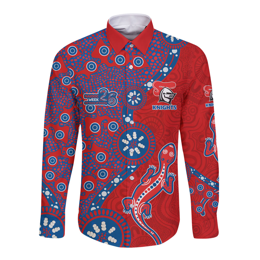 Newcastle Knights NAIDOC Week 2026 Long Sleeve Button Shirt Aboriginal Lizard Dot Painting - 50 Years of Deadly