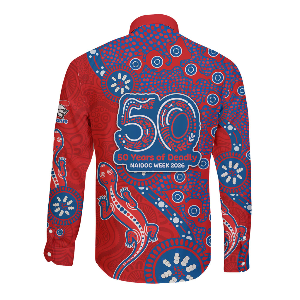 Newcastle Knights NAIDOC Week 2026 Long Sleeve Button Shirt Aboriginal Lizard Dot Painting - 50 Years of Deadly