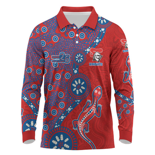 Newcastle Knights NAIDOC Week 2026 Long Sleeve Polo Shirt Aboriginal Lizard Dot Painting - 50 Years of Deadly