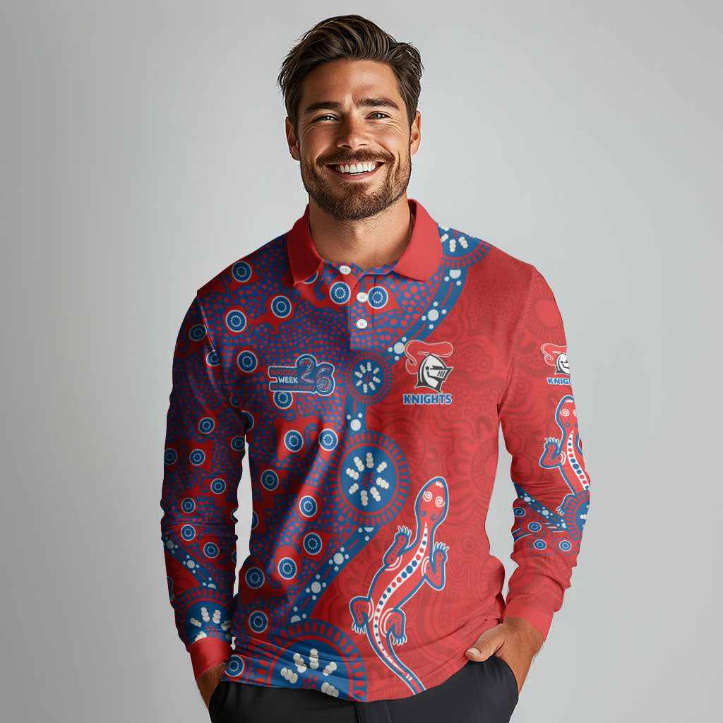 Newcastle Knights NAIDOC Week 2026 Long Sleeve Polo Shirt Aboriginal Lizard Dot Painting - 50 Years of Deadly