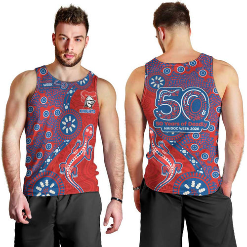 Newcastle Knights NAIDOC Week 2026 Men Tank Top Aboriginal Lizard Dot Painting - 50 Years of Deadly