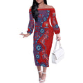 Newcastle Knights NAIDOC Week 2026 Off The Shoulder Long Sleeve Dress Aboriginal Lizard Dot Painting - 50 Years of Deadly