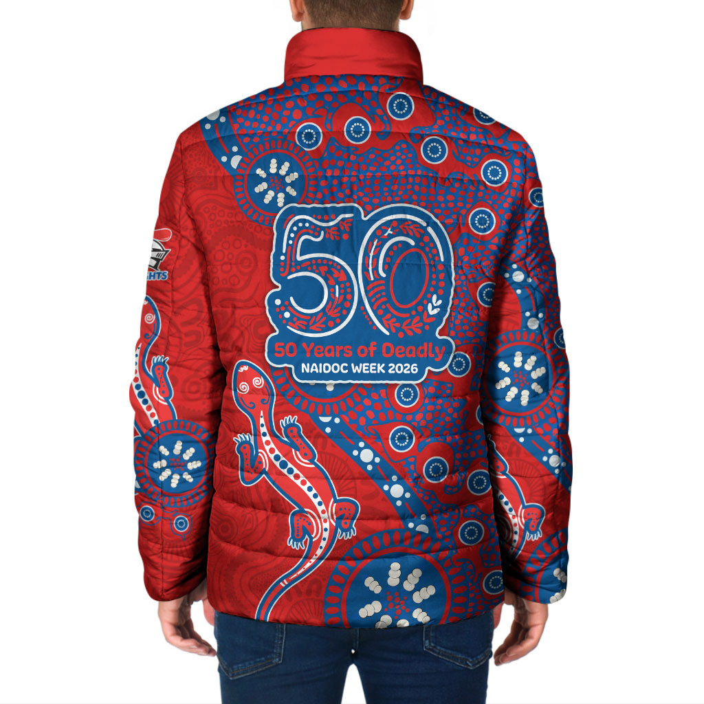 Newcastle Knights NAIDOC Week 2026 Padded Jacket Aboriginal Lizard Dot Painting - 50 Years of Deadly