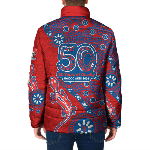 Newcastle Knights NAIDOC Week 2026 Padded Jacket Aboriginal Lizard Dot Painting - 50 Years of Deadly