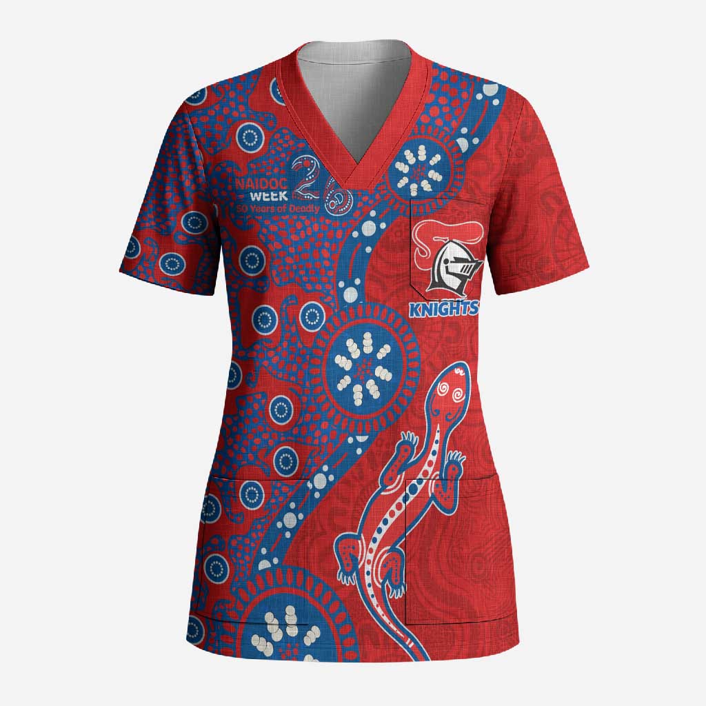 Newcastle Knights NAIDOC Week 2026 Scrub Top Aboriginal Lizard Dot Painting - 50 Years of Deadly