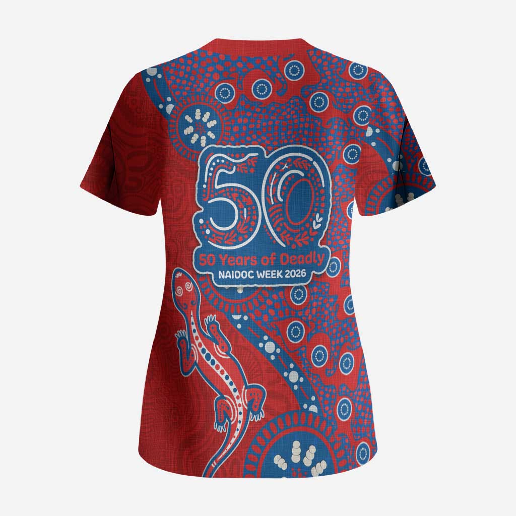 Newcastle Knights NAIDOC Week 2026 Scrub Top Aboriginal Lizard Dot Painting - 50 Years of Deadly