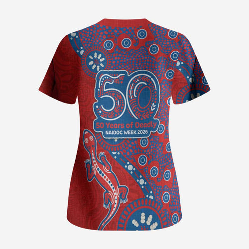 Newcastle Knights NAIDOC Week 2026 Scrub Top Aboriginal Lizard Dot Painting - 50 Years of Deadly