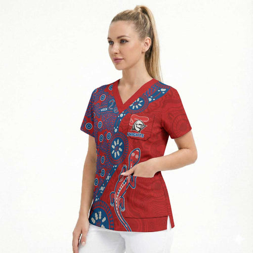 Newcastle Knights NAIDOC Week 2026 Scrub Top Aboriginal Lizard Dot Painting - 50 Years of Deadly