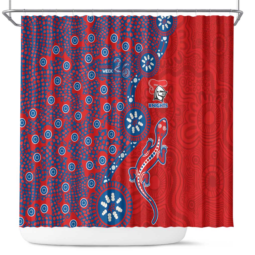 Newcastle Knights NAIDOC Week 2026 Shower Curtain Aboriginal Lizard Dot Painting - 50 Years of Deadly