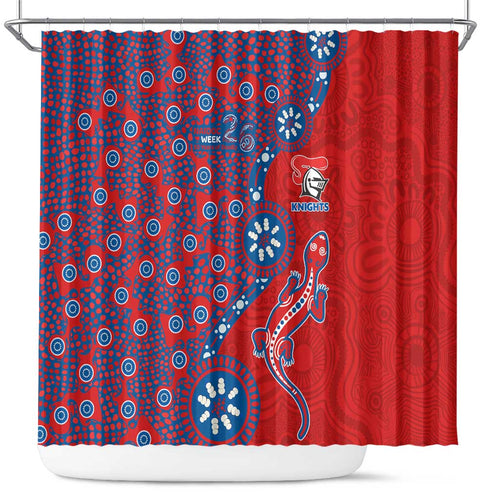 Newcastle Knights NAIDOC Week 2026 Shower Curtain Aboriginal Lizard Dot Painting - 50 Years of Deadly