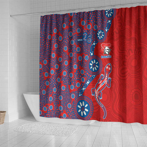 Newcastle Knights NAIDOC Week 2026 Shower Curtain Aboriginal Lizard Dot Painting - 50 Years of Deadly
