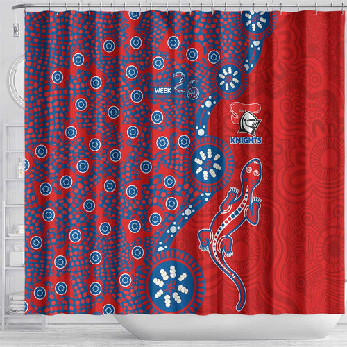 Newcastle Knights NAIDOC Week 2026 Shower Curtain Aboriginal Lizard Dot Painting - 50 Years of Deadly