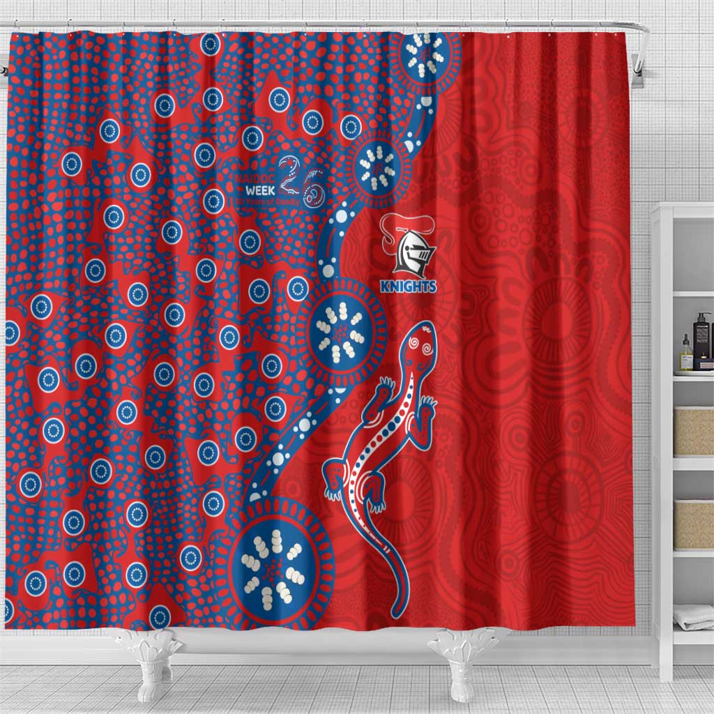 Newcastle Knights NAIDOC Week 2026 Shower Curtain Aboriginal Lizard Dot Painting - 50 Years of Deadly