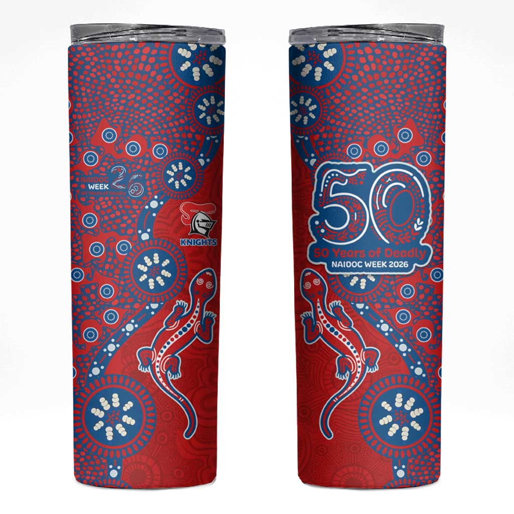 Newcastle Knights NAIDOC Week 2026 Skinny Tumbler Aboriginal Lizard Dot Painting - 50 Years of Deadly