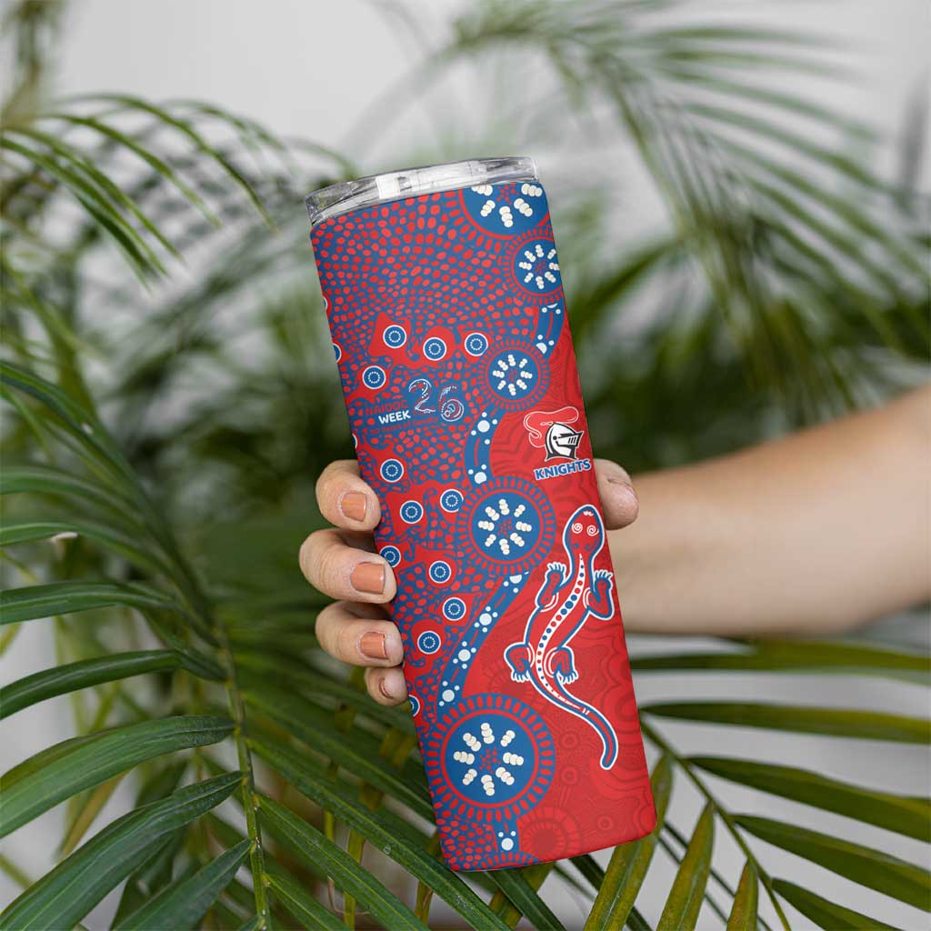 Newcastle Knights NAIDOC Week 2026 Skinny Tumbler Aboriginal Lizard Dot Painting - 50 Years of Deadly