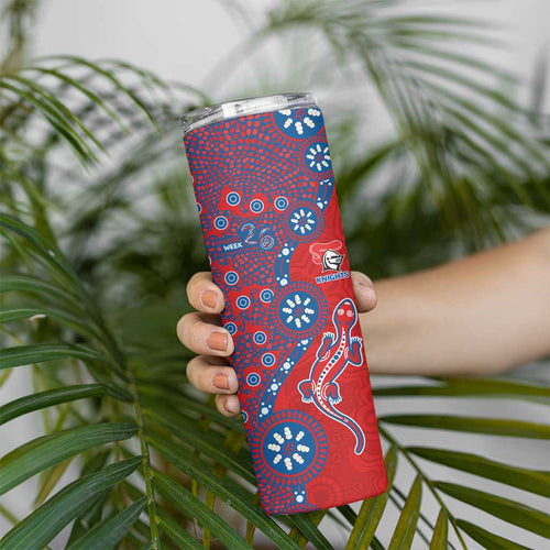 Newcastle Knights NAIDOC Week 2026 Skinny Tumbler Aboriginal Lizard Dot Painting - 50 Years of Deadly