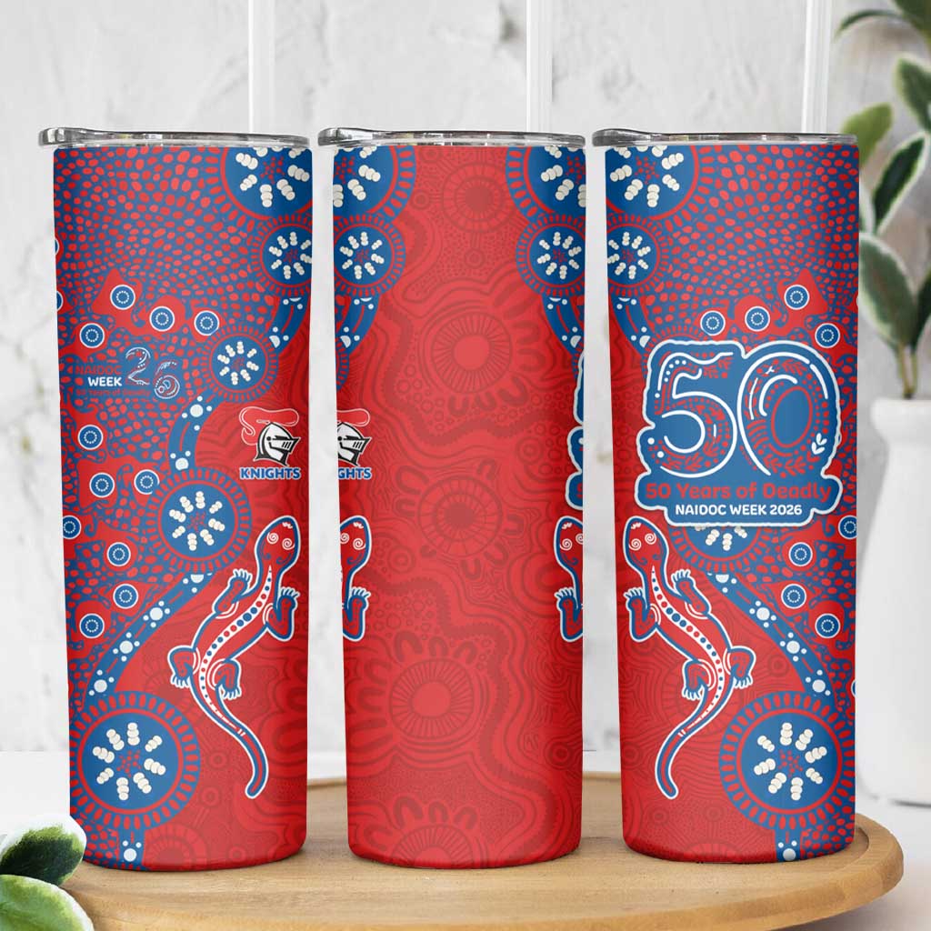 Newcastle Knights NAIDOC Week 2026 Skinny Tumbler Aboriginal Lizard Dot Painting - 50 Years of Deadly