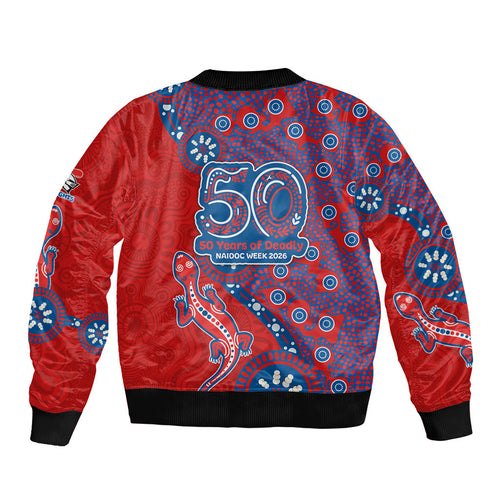 Newcastle Knights NAIDOC Week 2026 Sleeve Zip Bomber Jacket Aboriginal Lizard Dot Painting - 50 Years of Deadly