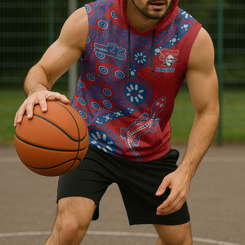 Newcastle Knights NAIDOC Week 2026 Sleeveless Hoodie Aboriginal Lizard Dot Painting - 50 Years of Deadly