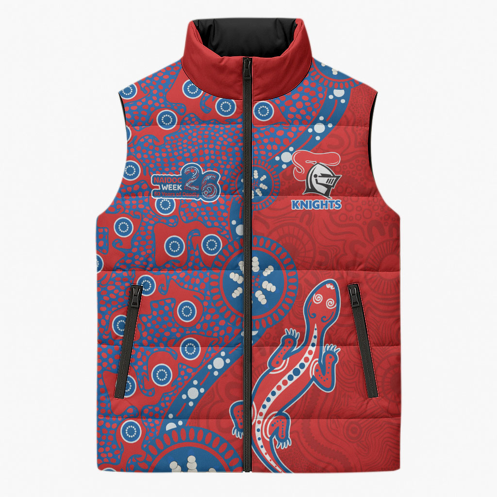 Newcastle Knights NAIDOC Week 2026 Sleeveless Puffer Jacket Aboriginal Lizard Dot Painting - 50 Years of Deadly