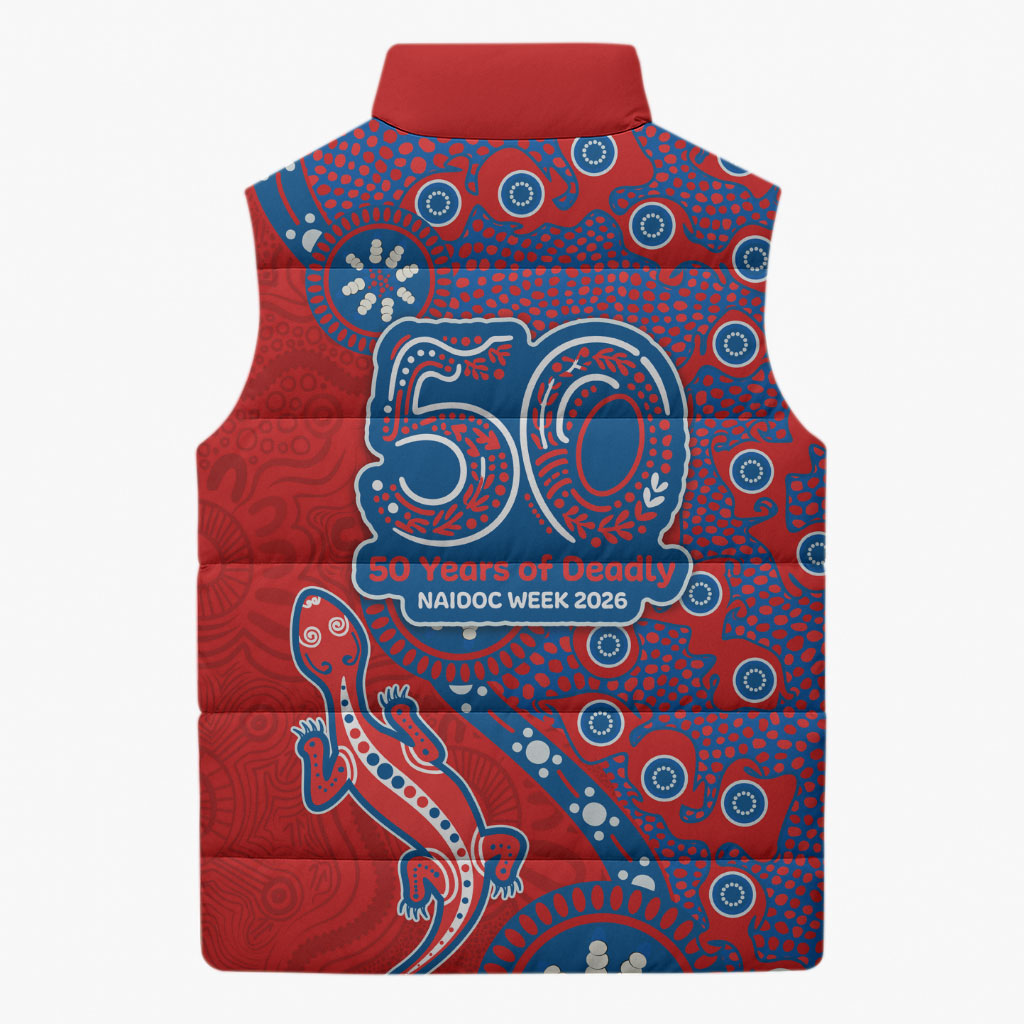 Newcastle Knights NAIDOC Week 2026 Sleeveless Puffer Jacket Aboriginal Lizard Dot Painting - 50 Years of Deadly