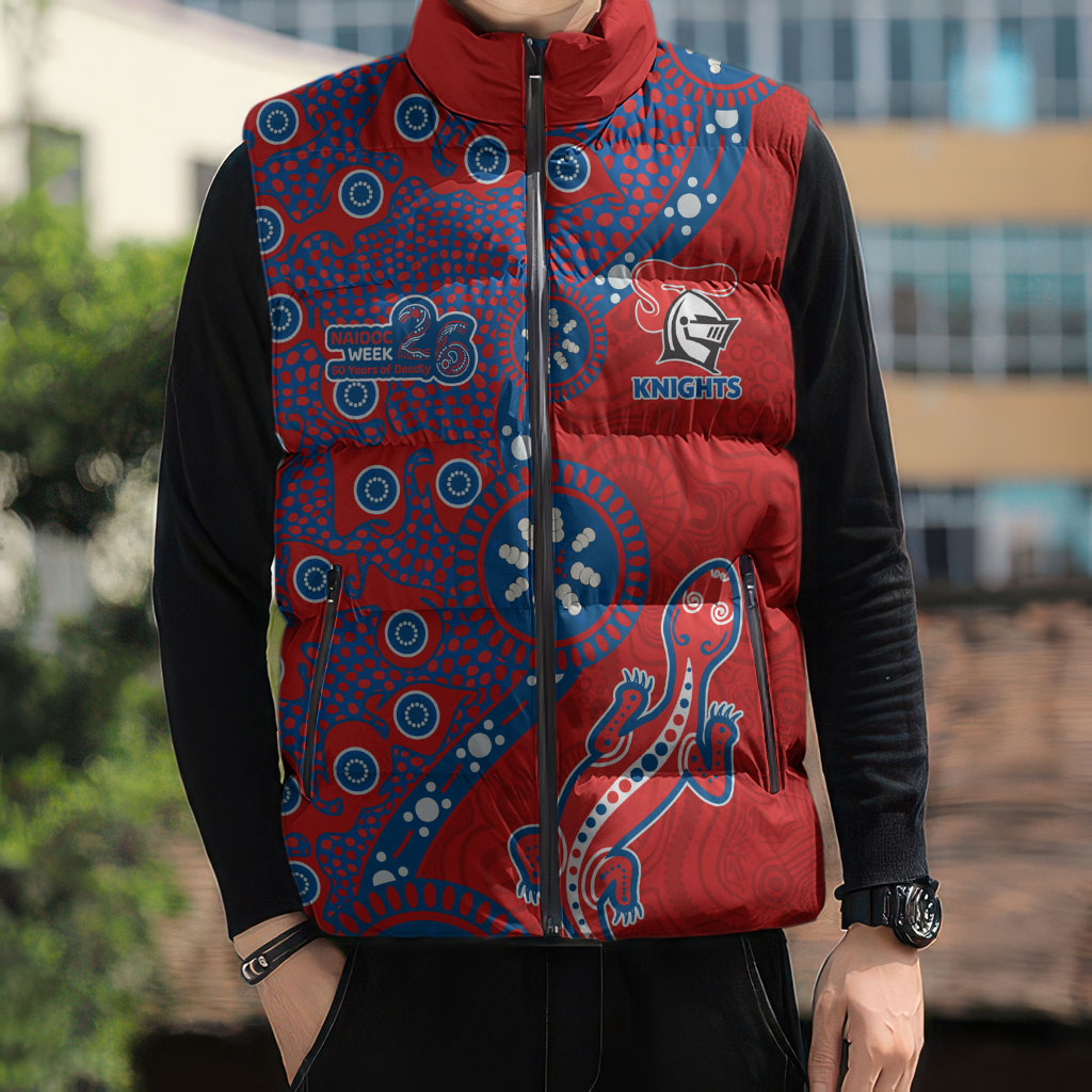 Newcastle Knights NAIDOC Week 2026 Sleeveless Puffer Jacket Aboriginal Lizard Dot Painting - 50 Years of Deadly