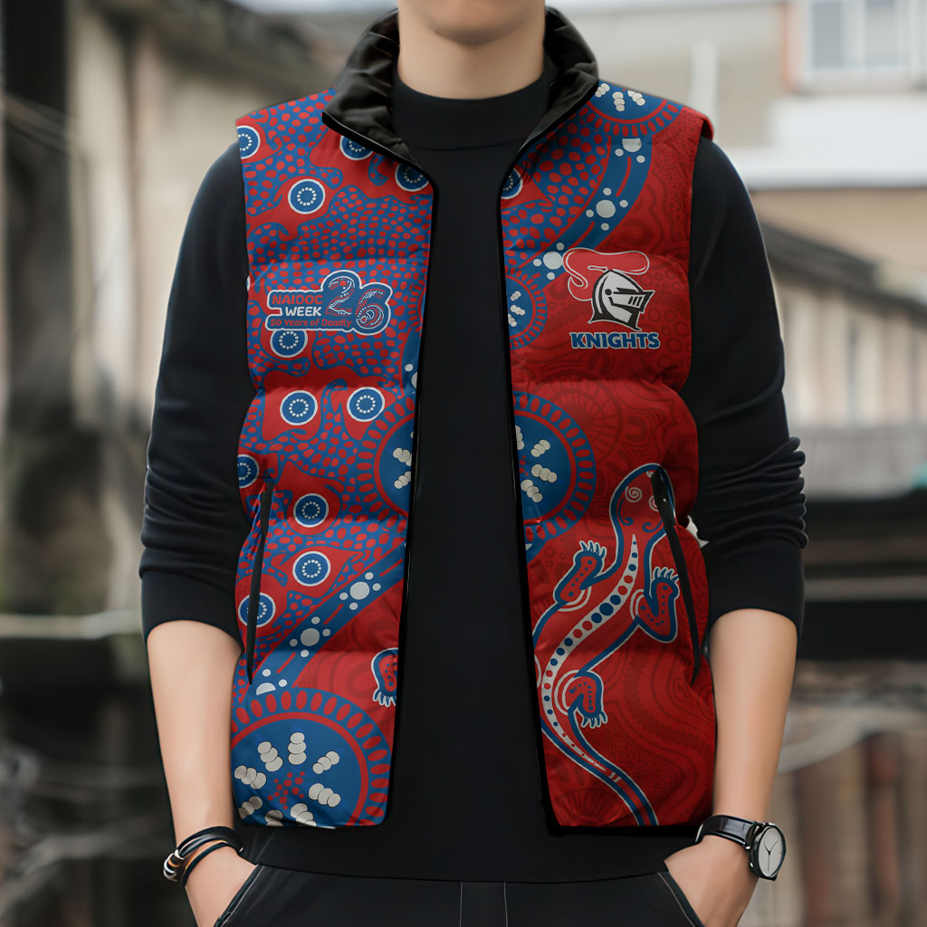 Newcastle Knights NAIDOC Week 2026 Sleeveless Puffer Jacket Aboriginal Lizard Dot Painting - 50 Years of Deadly
